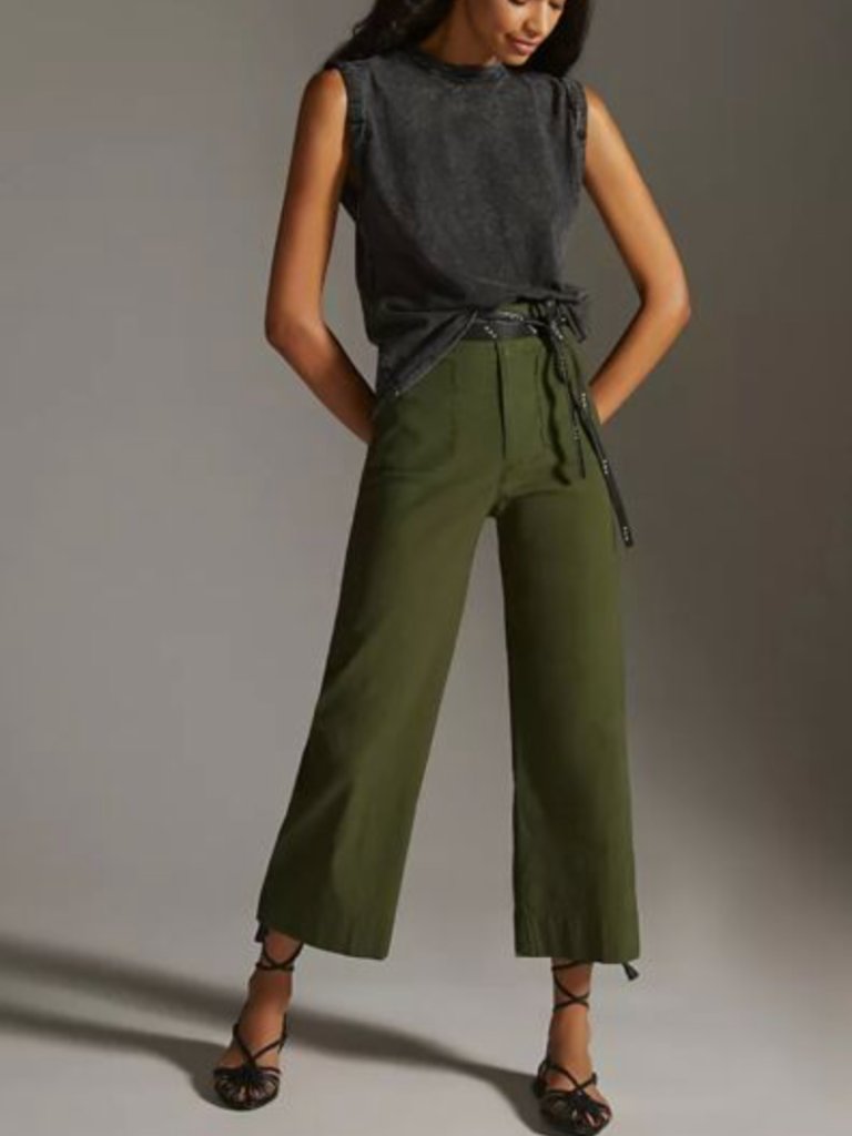 Anthropologie Maeve Colette High-Rise Wide-Leg Cropped Pants In Magic Fabric 30